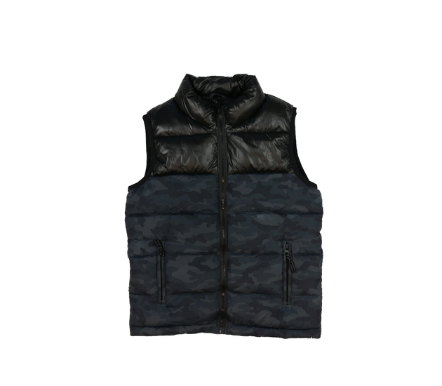 Černo-šedá maskáčová prošívaná vesta Tu