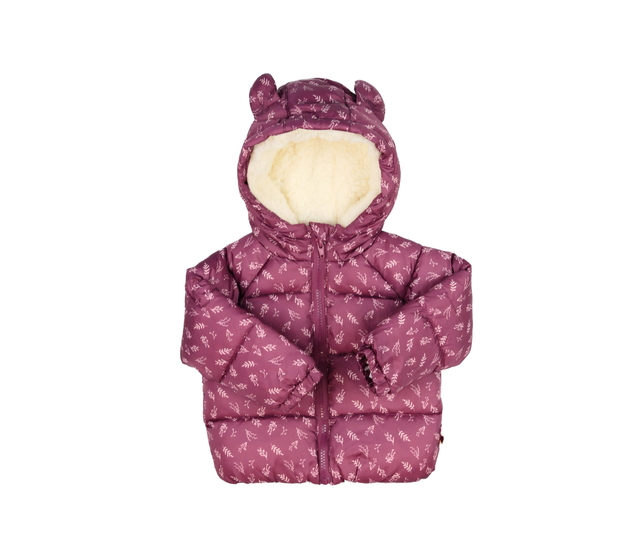 Fialová zimní bunda s větvičkami