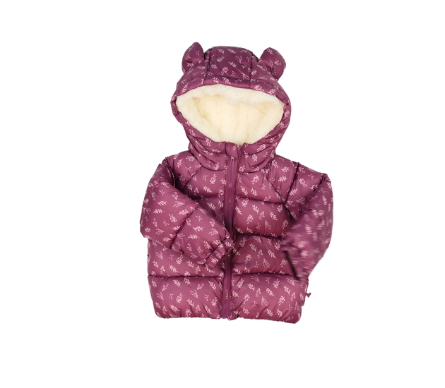 Fialová zimní bunda s větvičkami