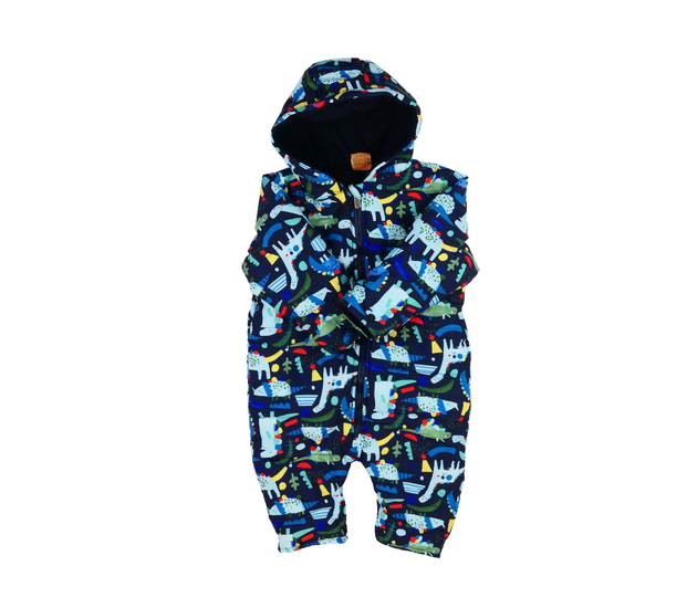 Tmavá zimní kombinéza s dinosaury 