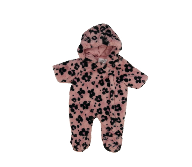 Růžový chlupatý vzorovaný overal F&F