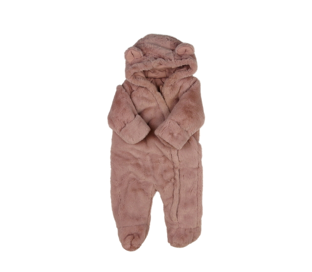 Růžový chlupatý zimní overal 