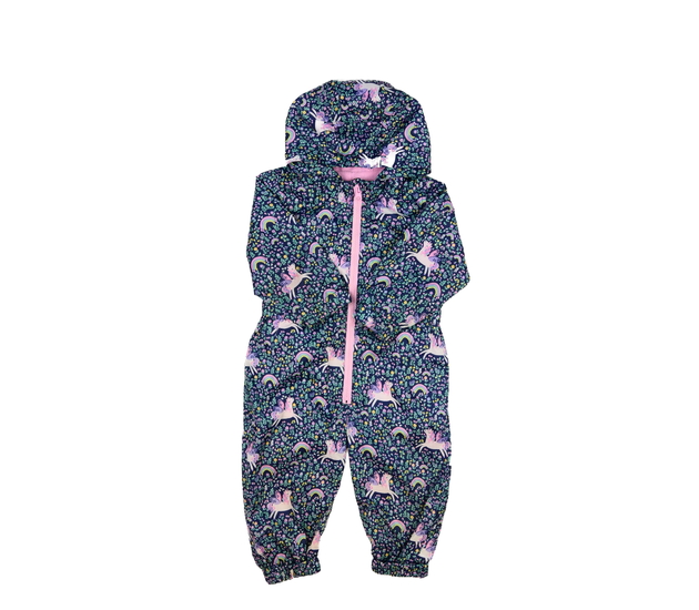 Modrá přechodová kombinéza s jednorožcem 