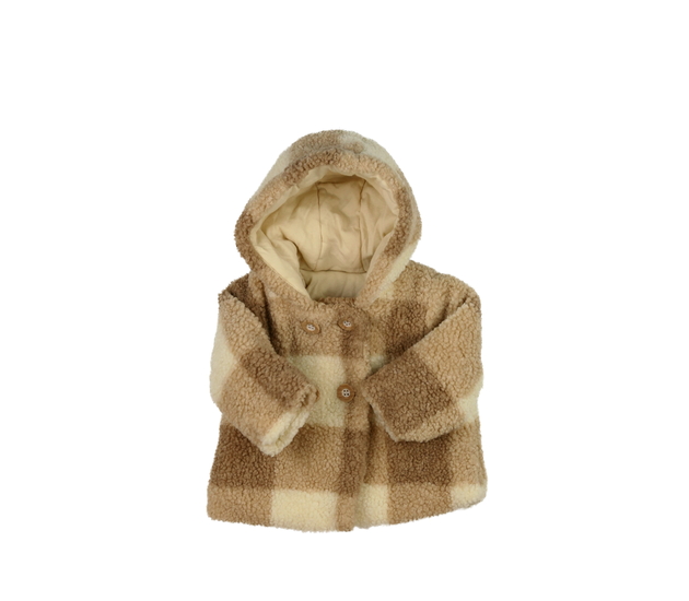 Hnědý kostkovaný beránkový kabátek Nutmeg