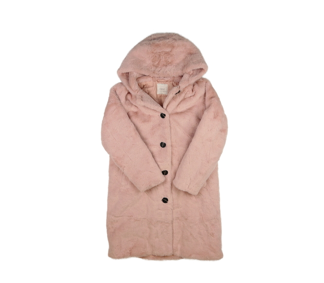 Růžový chlupatý kabát s kapucí Next