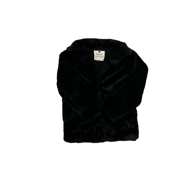 Černý chlupatý kožíškový kabát F&F