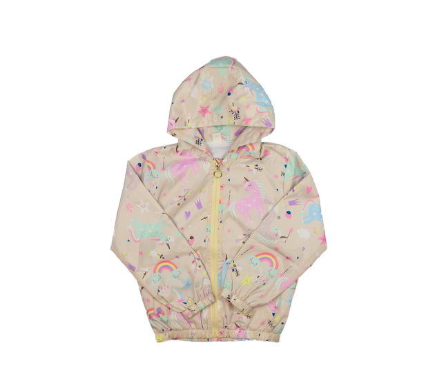 Béžová větrovka s obrázky 