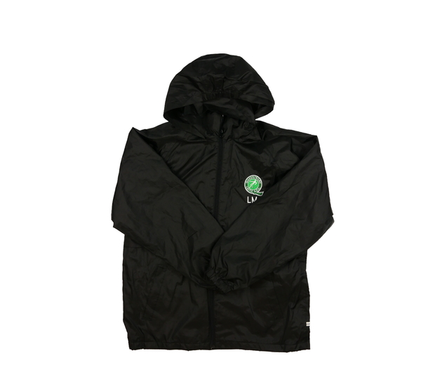 Černá přechodová bunda s fotbalovým motivem 