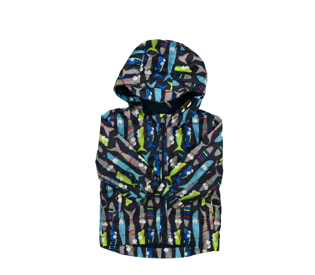 Tmavá přechodová bunda se žraloky 