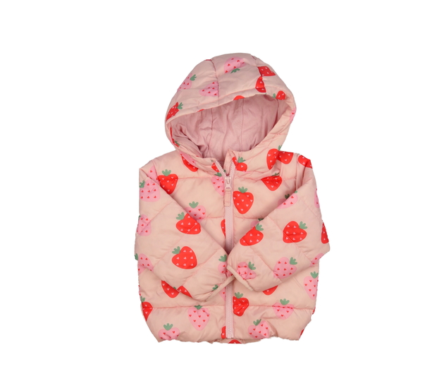 Růžová prošívaná zimní bunda s jahodami M&S