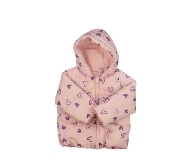Růžová zimní bunda se srdíčky Primark 