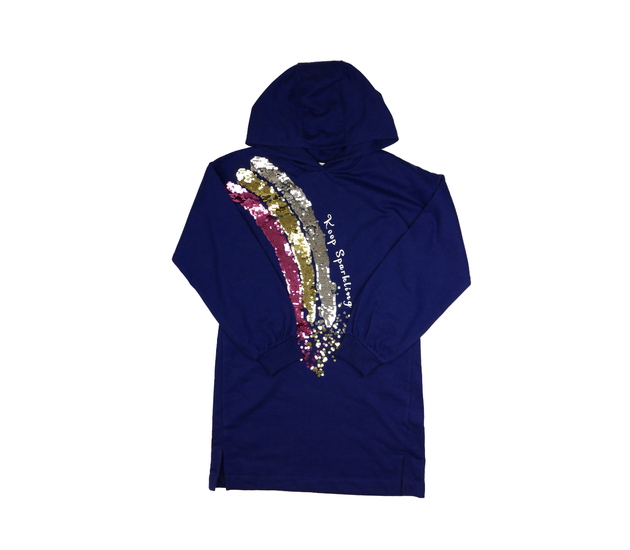 Tmavě modré mikinové šaty s flitry 