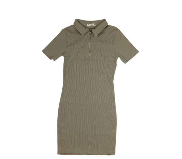 Šedé žebrované pouzdrové šaty s límečkem