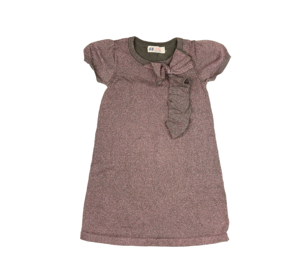 Růžovo-tmavé společenské pletené šaty s mašlí H&M