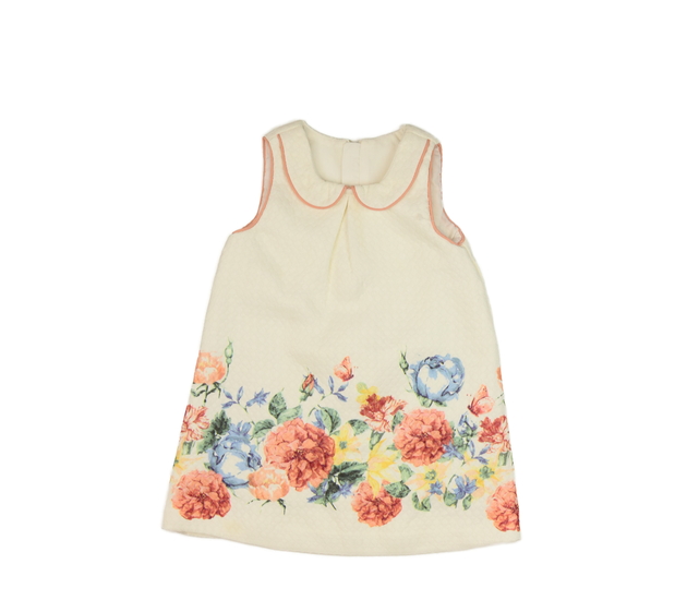 Smetanové květinové společenské šaty