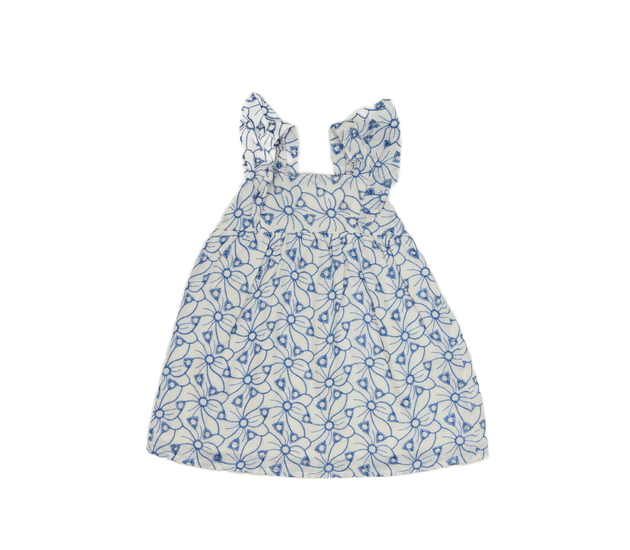 Bílé madeirové šaty s modrým obšitím Primark