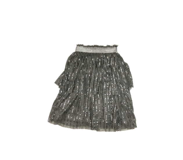 Stříbrná lesklá vrstvená sukně Tu