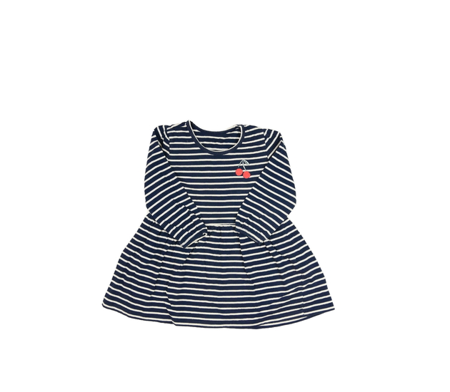 Modro-bílé pruhované šaty s třešněmi 