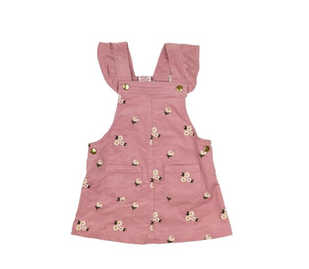 Růžové manšestrové šaty s květinami 