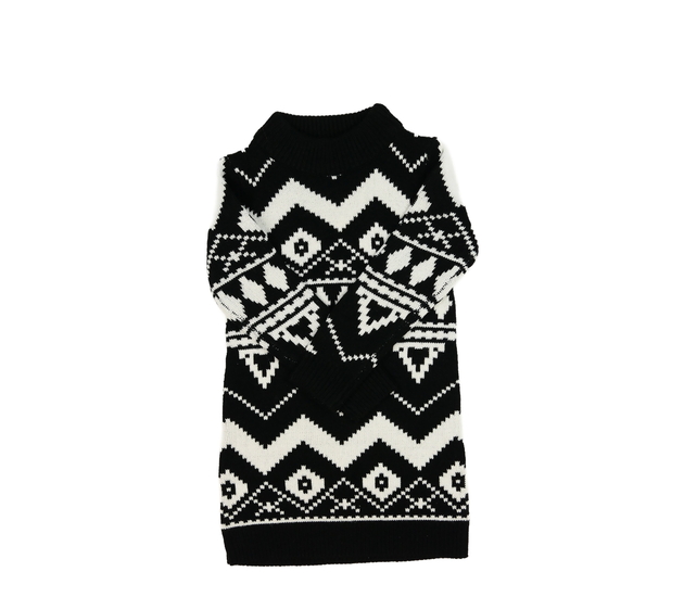 Černo-bílé vzorované svetrové šaty 