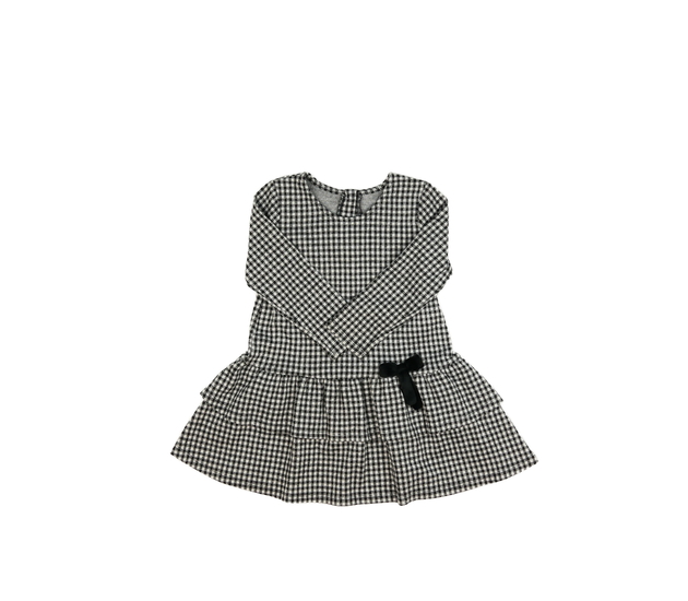 Černo-bílé kostkované šaty s mašlí