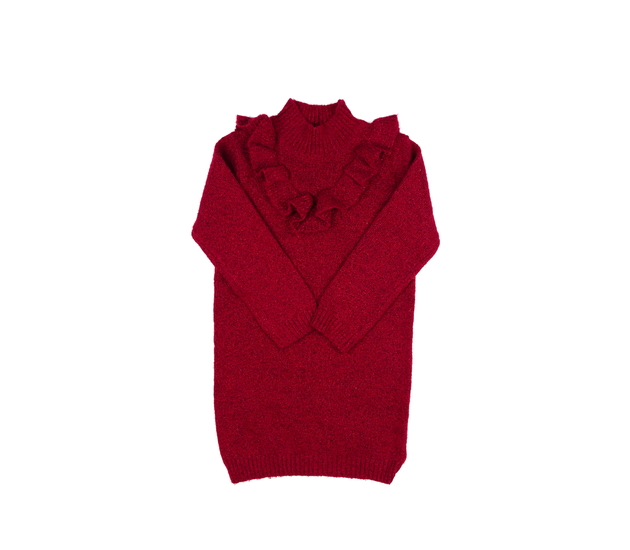 Červené svetrové šaty s volánky Nutmeg