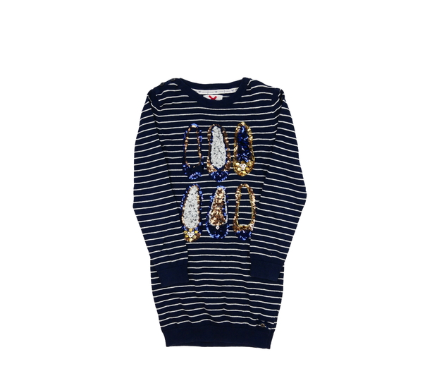 Modré svetrové šaty s flitry