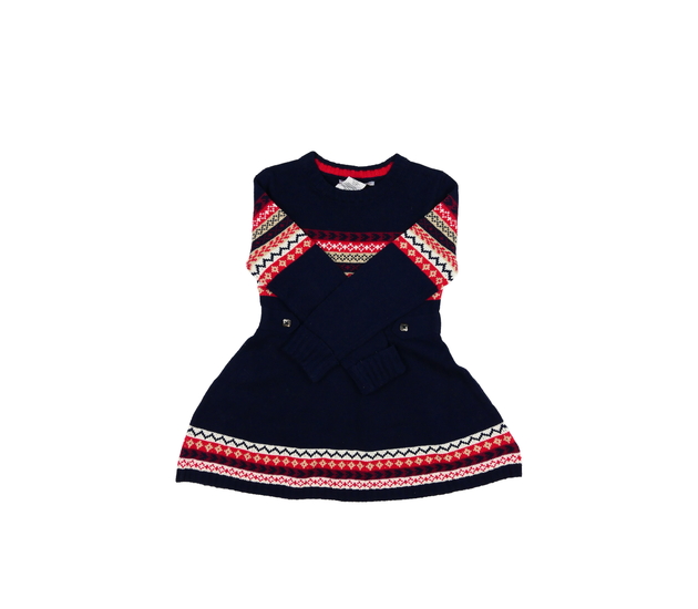 Modré pletené zdobné teplé šaty 