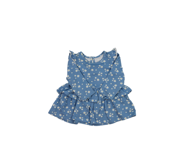 Modré květinové šaty s volánky 