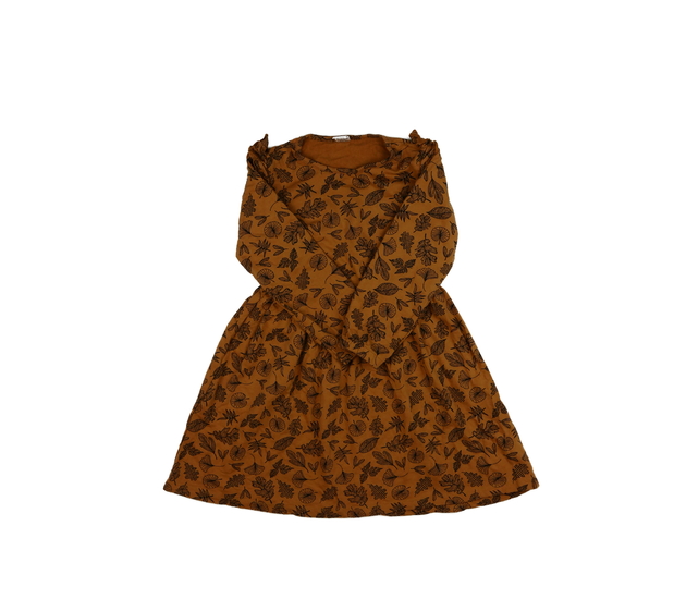 Hnědé šaty s listy a volánky 