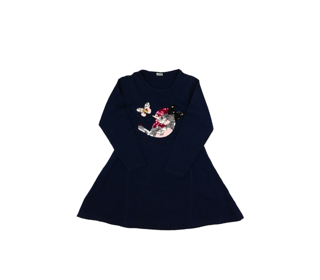 Modré šaty s flitrovaným ptáčkem 