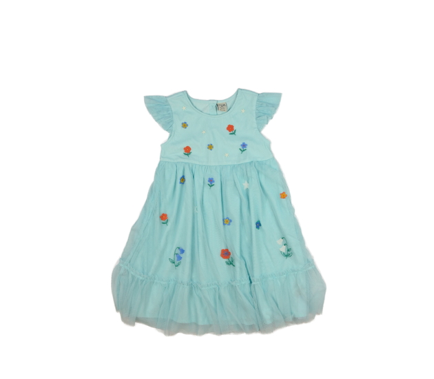 Modré společenské šaty s květinami