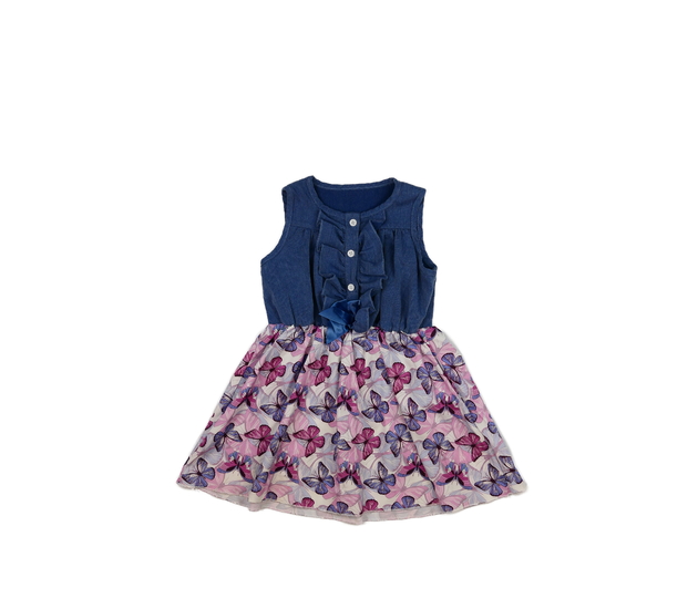 Modré šaty s motýlky a volánky 