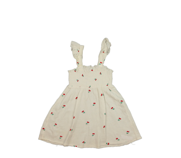 Bílé šaty s třešněmi a prošívaným živůtkem 