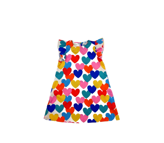 Bílé lehké šaty s barevnými srdíčky 