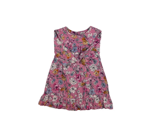 Růžové květinové šaty s volánkem 