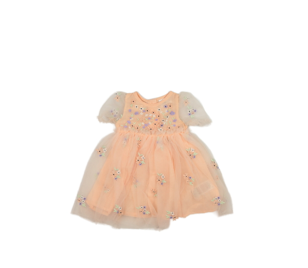 Lososové společenské šaty s květinami