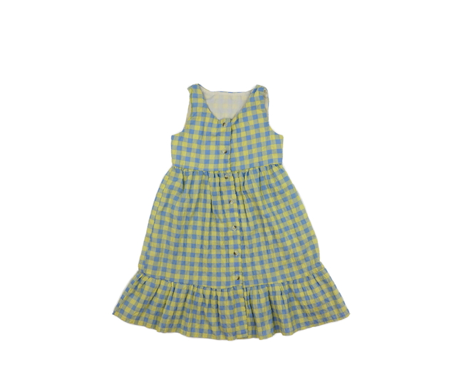 Modro-žluté kostkované šaty 