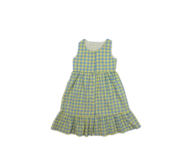 Modro-žluté kostkované šaty 