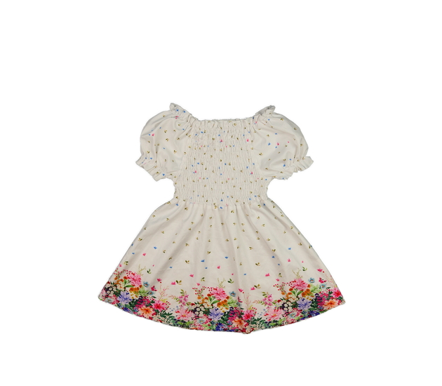 Bílé květinové šaty s prošívaným živůtkem 