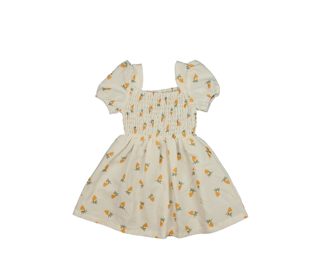 Bílé šaty s ovocem a prošívaným živůtkem 