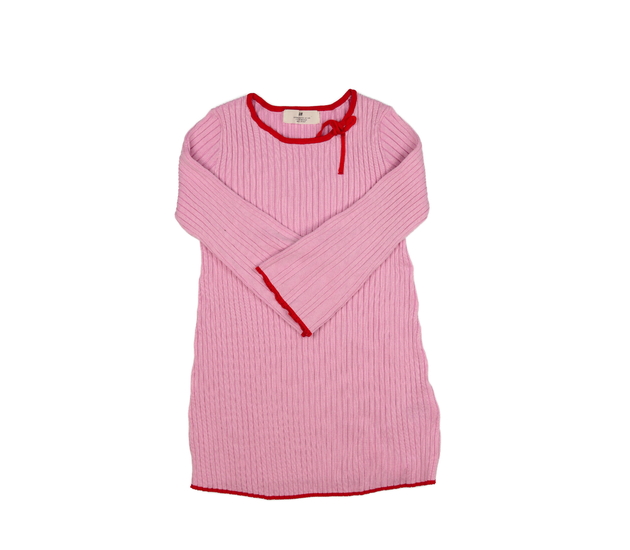 Růžové teplejší šaty s červenými lemy H&M