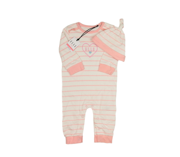 Nový růžovobílý overal s čepičkou 