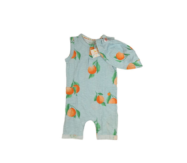 Nový modrý overal a klobouk s ovocem Primark