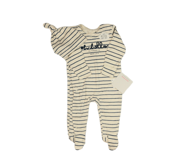 Nový krémový pruhovaný overal a čepička George