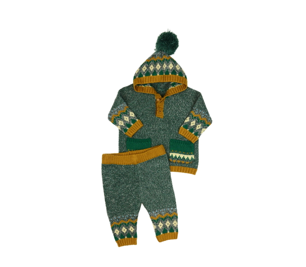 Zeleno-hnědý pletený svetr a kalhoty George