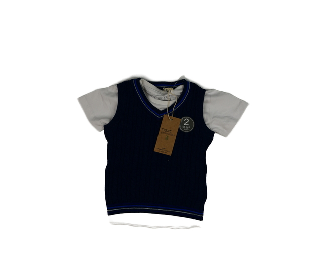 Nové bílé triko a modrá svetrová vesta Next