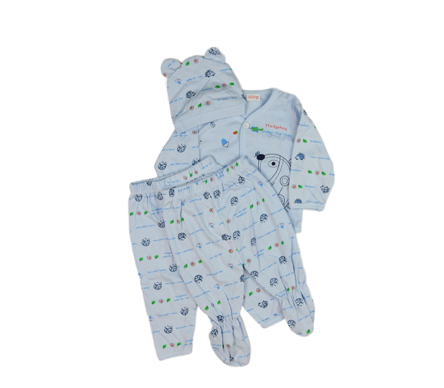 Modrá mikinka, čepička, legíny a capáčky 