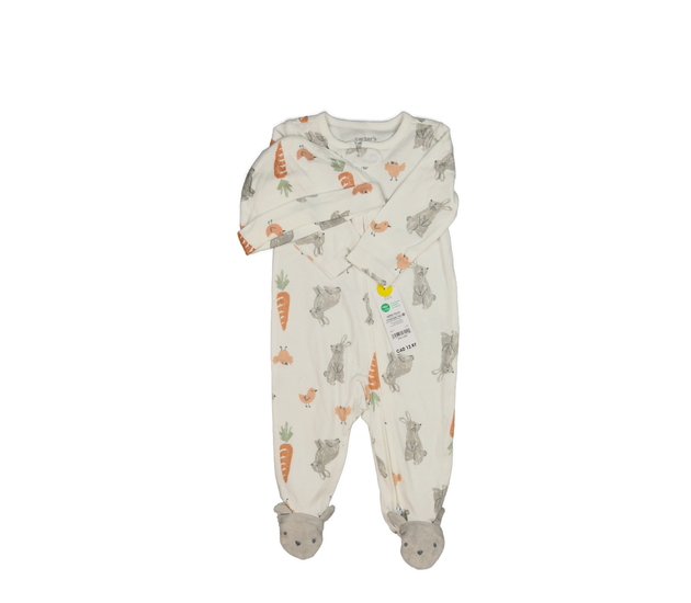 Nový krémový set overal a čepička se zajíčky 