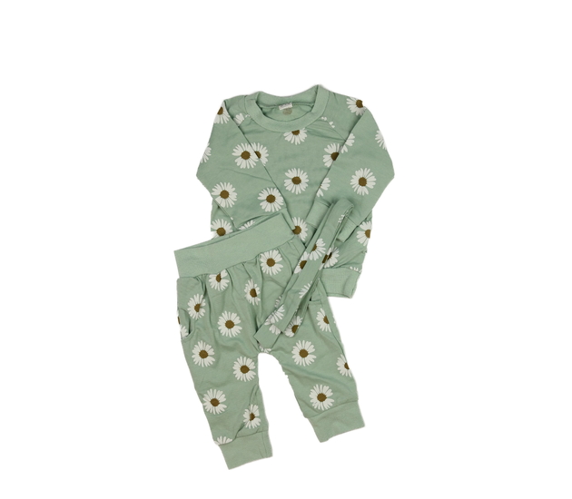 Zelený set 3 ks s květinami